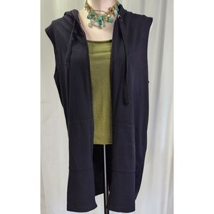 Casual Long Zip Front Sleeveless Hoody
